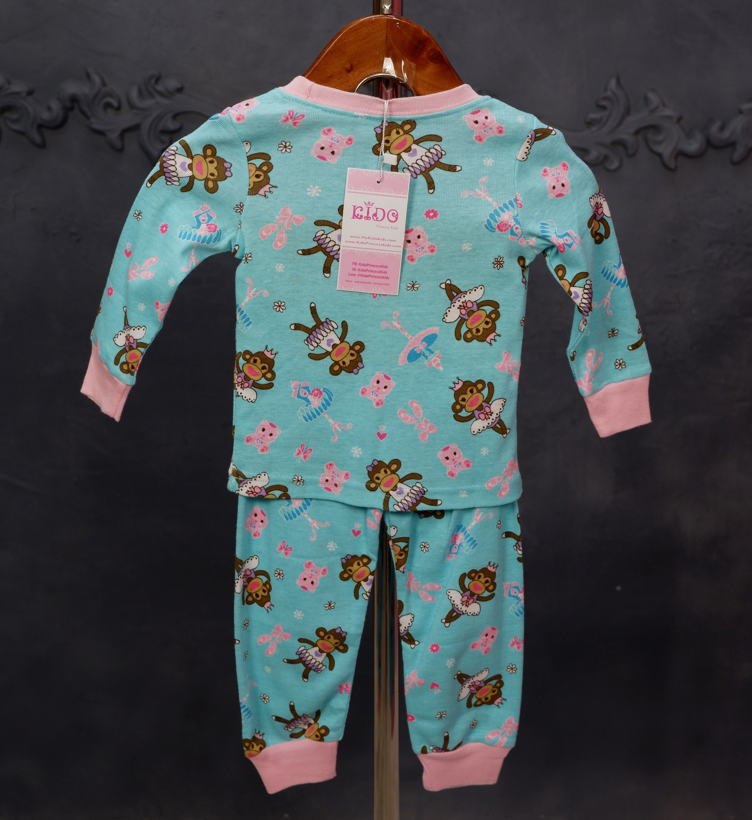 ชุดนอนเด็ก *มีหน้าร้าน ตรงปก พร้อมส่ง*ZK09 ลายน้องลิง เสื้อแขนยาวสีฟ้า พร้อมกางเกงขาวยาว