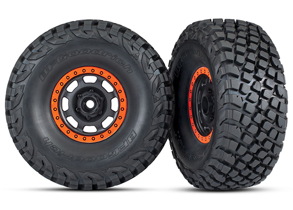 8472 Tires and wheels, assembled, glued (Desert Racer wheels, black with orange beadlock, BFGoodrich® Baja KR3 tires) (2)