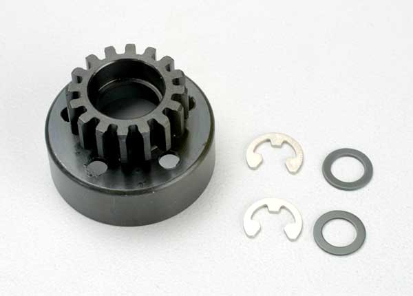 5216 Clutch bell (16-tooth)/5x8x0.5mm fiber washer (2)/ 5mm e-clip (requires 5x11x4mm ball bearings part #4611) (1.0 metric pitch)