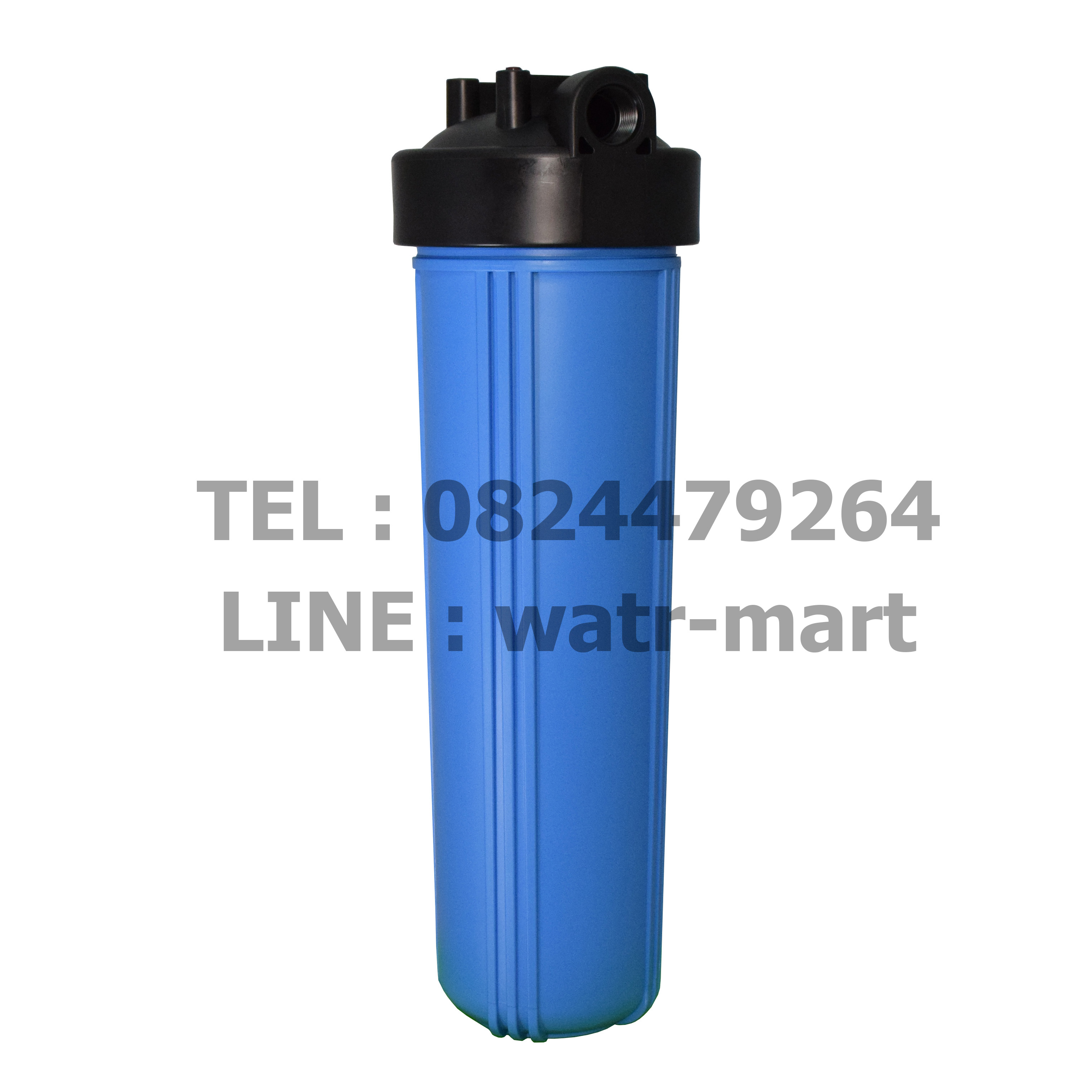 Housing BIG BLUE กระบอกใส่ไส้กรองน้ำบิ๊กบูลขนาด 20 นิ้ว ทางน้ำเข้า-ออก 1 นิ้ว AQUATEK ทึบฝาปุ่มดำ