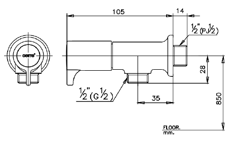 COTTO CT1089C27S17(HM) วาล์วเปิด-ปิดน้ำพร้อมฝักบัวพร้อมสาย 1 ฟังก์ชั่น รุ่น โคโม่
