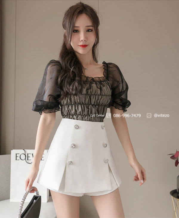แฟชั่นคู่กางเกงขาสั้นเอวสูงกระโปรงสตรีฤดูร้อน Culottes สีดำสีขาวผู้หญิงกางเกงขาสั้น 2020 ใหม่ Elegant