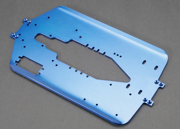 5122X Chassis, T-Maxx, long wheelbase (extended 30mm) (6061-T6 aluminum, 4.0mm) (blue anodized)