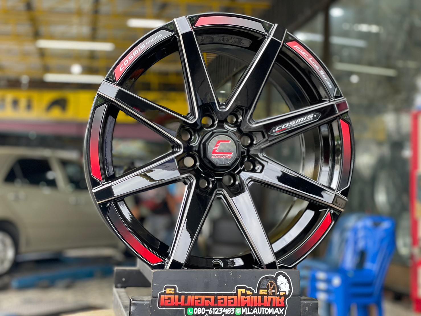 ล้อแม็กซ์ Cosmis รุ่นInterline S1 ล้อแม็กซ์ขอบ15 กว้าง7 ออฟ25 4รู100 และ4รู114 สีดำCNC ข้างก้าน