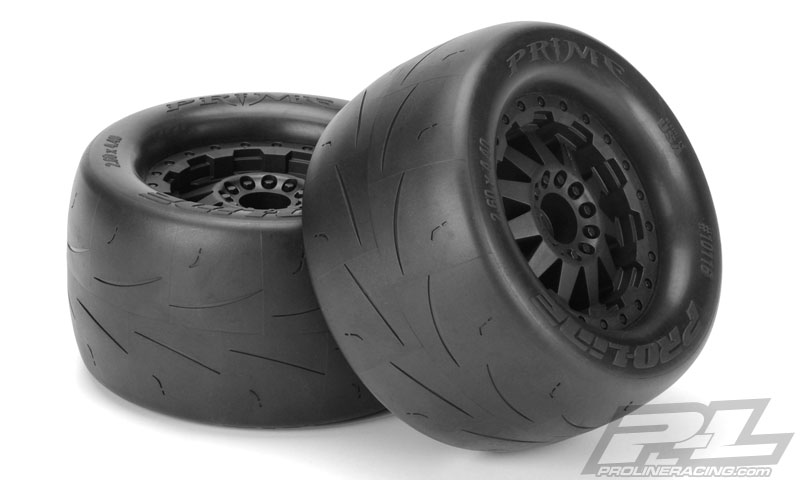PRO-10116-15 Prime 2.8" (Traxxas Style Bead) Street Tires Mounted for Electric Stampede/Rustler Rear, Mounted on F-11 Black Rear Wheels