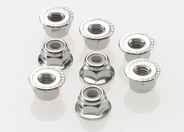 3647 Nuts, 4mm flanged nylon locking (steel, serrated) (8)