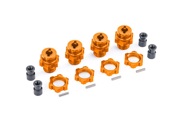 9086-ORNG Wheel hubs, splined, 17mm, short (orange-anodized) (4)/ wheel nuts, splined, 17mm (orange-anodized) (4)/ hub retainer M4 X 0.7 (4)/ axle pin (4) (for use with #9080 upgrade kit)