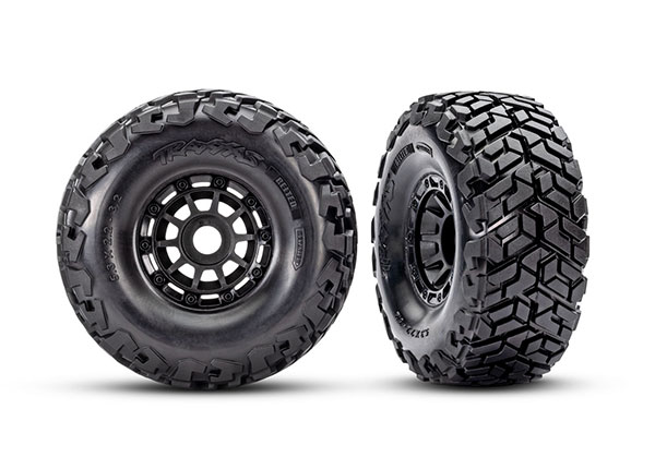 10272 [BELTED TIRES] Tires & wheels, assembled, glued, left (1), right (1) (black wheels, Maxx Slash® belted tires, foam inserts) (17mm splined) (TSM® rated)