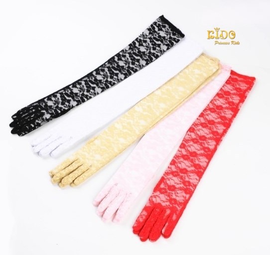 SSถุงมือเด็ก(มีหน้าร้านอยู่รัชดา)GL06 ถุงมือเด็กสีชมพูสีขาวแบบยาวลายลูกไม้