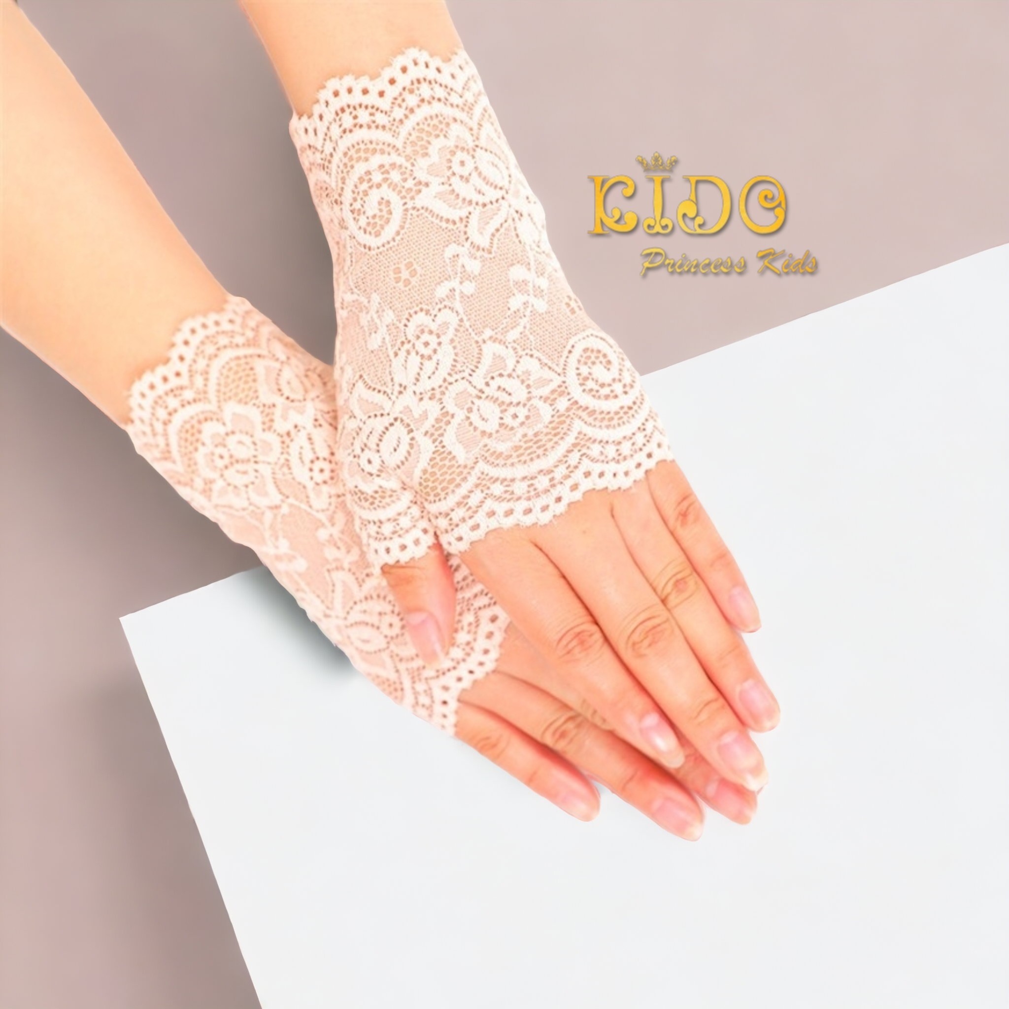 ถุงมือเด็ก10ปีขึ้นไป(มีหน้าร้านอยู่รัชดา)PS012 สีขาว ถุงมือปาดผ้าลูกไม้หยัก