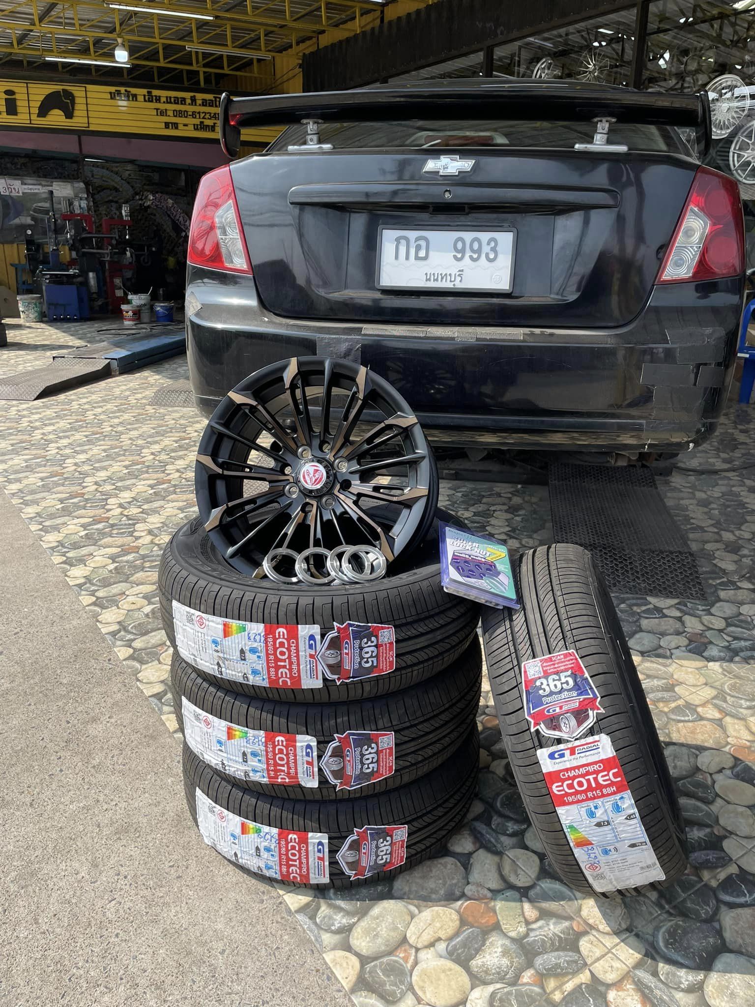 🚘 #CHEVROLET_OPTRA❤️🙏🚘 🛞#ล้องานไทย 15x7 4x100 ET38 4x114.3สีดำด้าน 🛞 #GT RADIAL ECOTEC 195/60R15