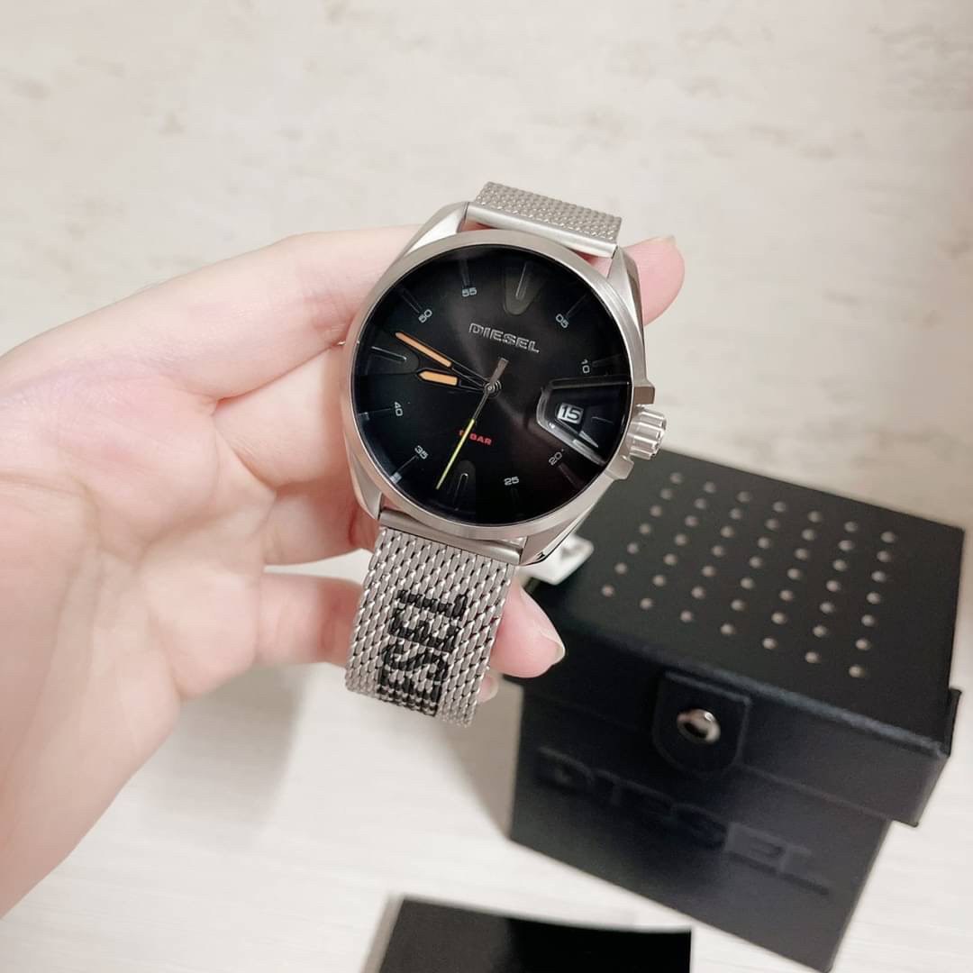 นาฬิกาDiesel Mens Ms9 Silver Stainless Steel Mesh Strap Date Watch #DZ1897