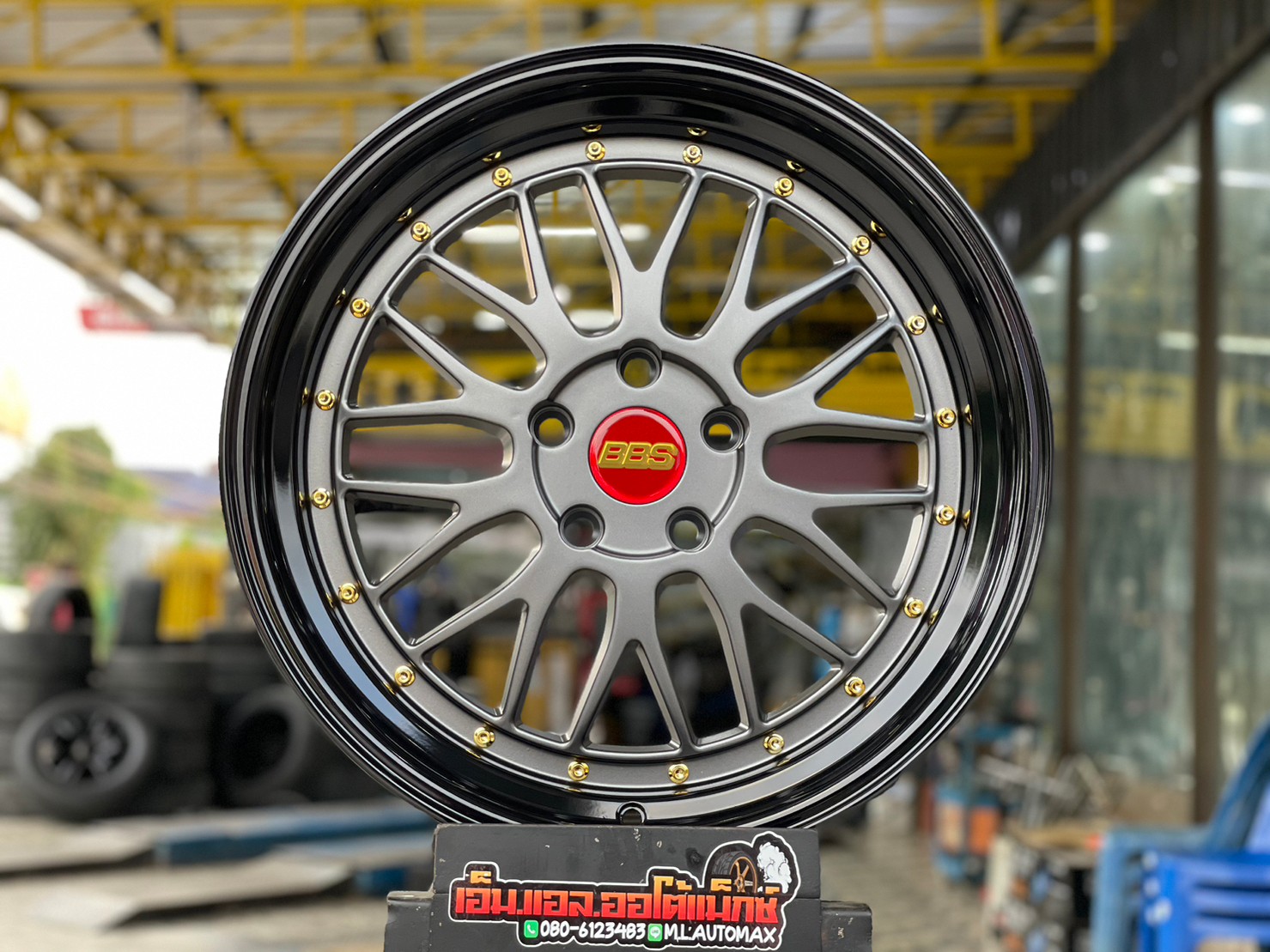 ล้อแม็กซ์ใหม่ BBS LM ขอบ18 18x8.5 ET33 5x112 18x8.5 ET33 5x114 สีเทากัน ขอบดำเงา หลุดสีทอง