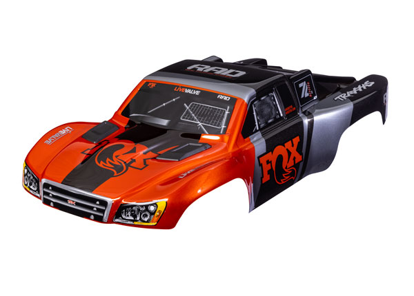 6849-FOX Body, Slash® VXL 2WD (also fits Slash® 4X4), Fox® Edition (painted, decals applied) (assembled with front & rear latches for clipless mounting)