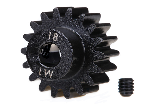6491R Gear, 18-T pinion (machined) (1.0 metric pitch) (fits 5mm shaft)/ set screw (compatible with steel spur gears)