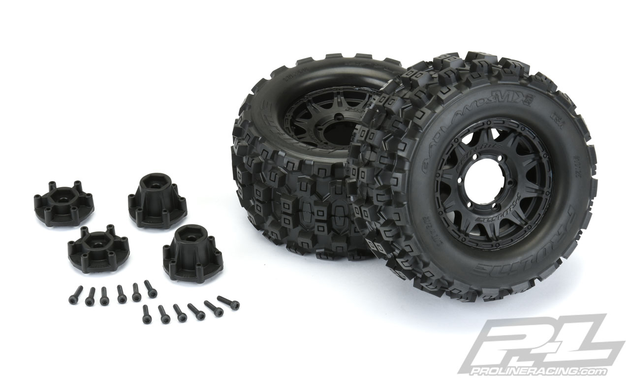 PRO-10125-10 Badlands MX28 2.8" All Terrain Tires Mounted for Stampede 2wd & 4wd Front and Rear, Mounted on Raid Black 6x30 Removable Hex Wheels