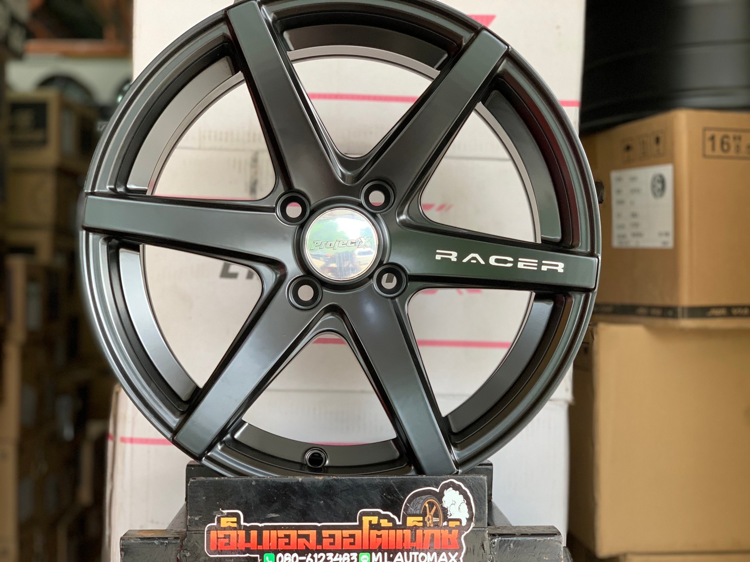 ล้อแม็กซ์ใหม่ขอบ15 ลายProjectX Racer 6ก้าน สีดำด้าน เลเซอร์ตัวหนังสือสีขาว