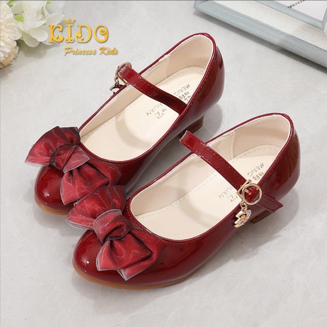 รองเท้าเด็กออกงาน(หน้าร้านอยู่รัชดา ลองได้)H130สีแดง ติดโบว์ด้านหน้า