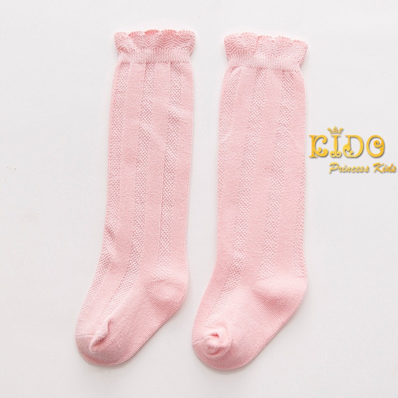 ถุงเท้าเด็ก(มีหน้าร้านอยู่รัชดา)MC367 ถุงเท้าไหมพรมเด็ก สีโอรส ยาวใกล้เข่าปลายหยัก