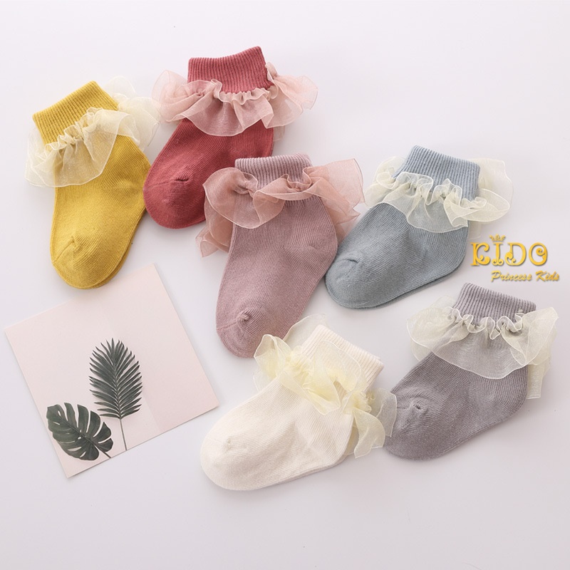 ssถุงเท้าเด็ก(มีหน้าร้านอยู่รัชดา)S048 สีขาว สีฟ้า สีแดงหม่น สีม่วงอ่อน ตรงข้อเท้ามีระบายสองชั้นทำจากผ้าแก้ว น่ารักมากๆ