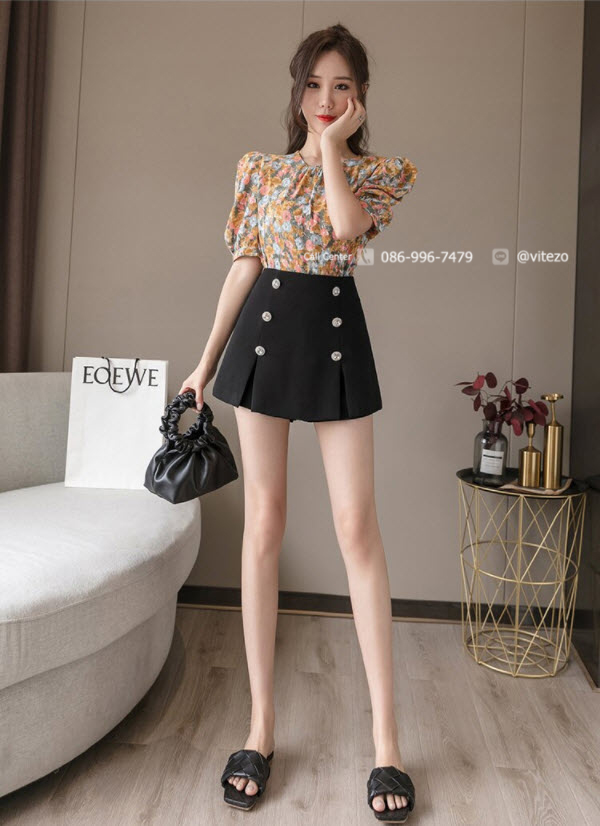 แฟชั่นคู่กางเกงขาสั้นเอวสูงกระโปรงสตรีฤดูร้อน Culottes สีดำสีขาวผู้หญิงกางเกงขาสั้น 2020 ใหม่ Elegant