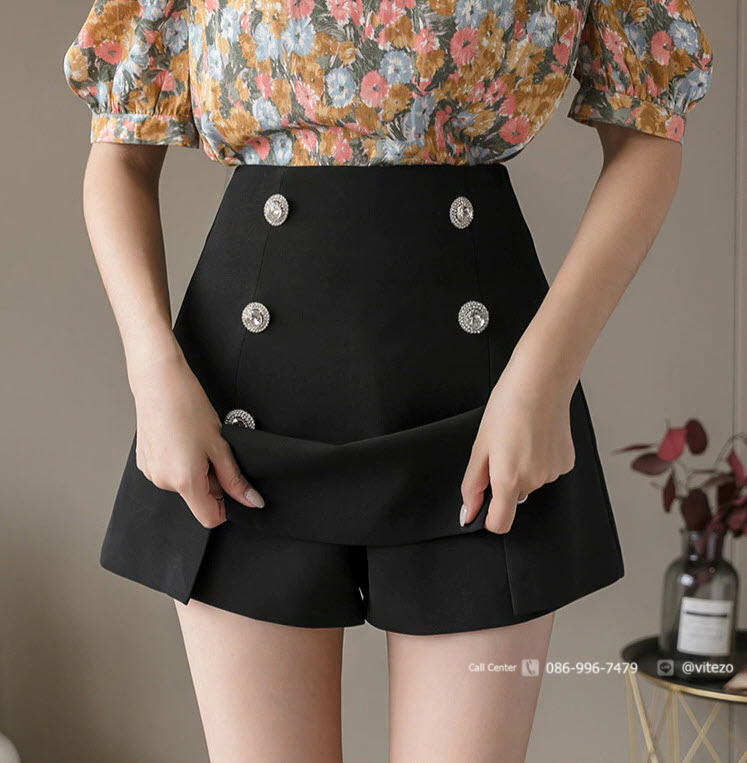 แฟชั่นคู่กางเกงขาสั้นเอวสูงกระโปรงสตรีฤดูร้อน Culottes สีดำสีขาวผู้หญิงกางเกงขาสั้น 2020 ใหม่ Elegant