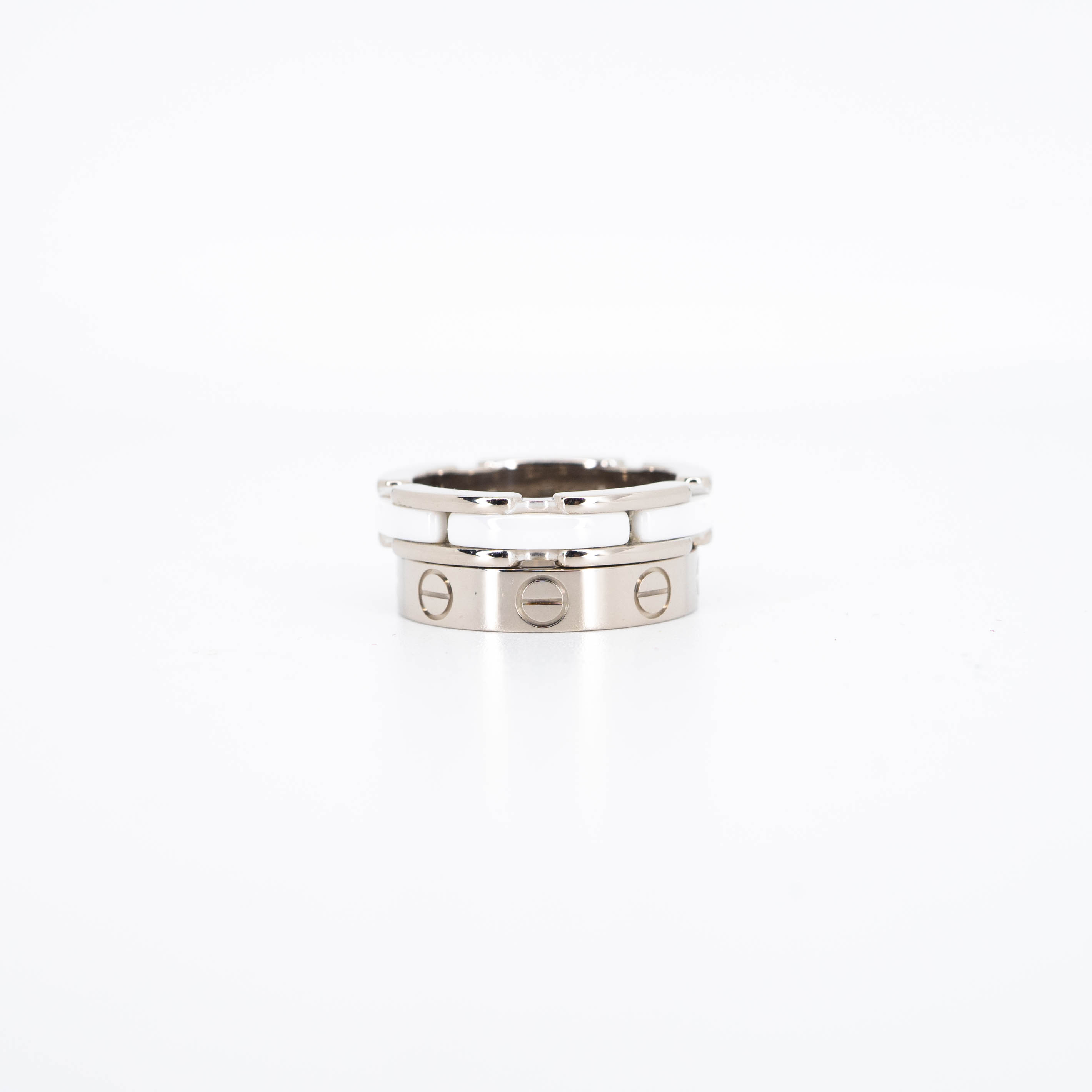 **สำหรับไซส์นิ้ว 47**แหวน Chanel Ultra Ring Small Version with White Ceramic ทองคำขาว x แหวน Cartier Love band ทองขาว18K