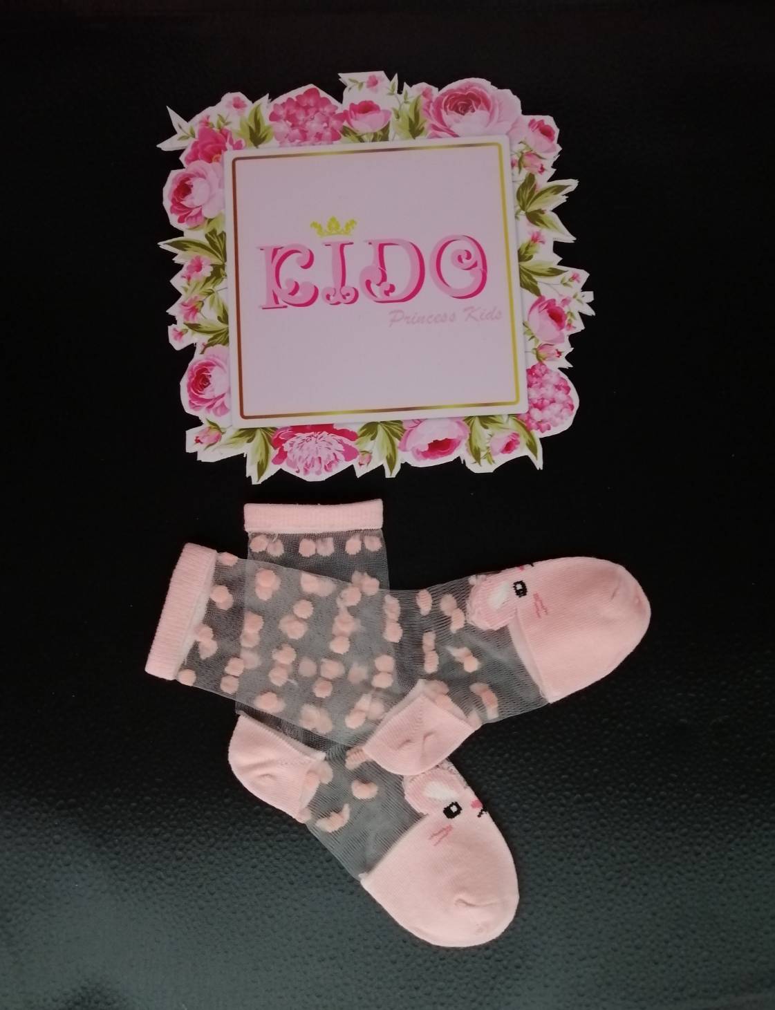 ถุงเท้าเด็ก(มีหน้าร้านอยู่รัชดา)SC626 ถุงเท้าซีทรูเด็ก หน้ากระต่ายสีชมพู ลายจุด