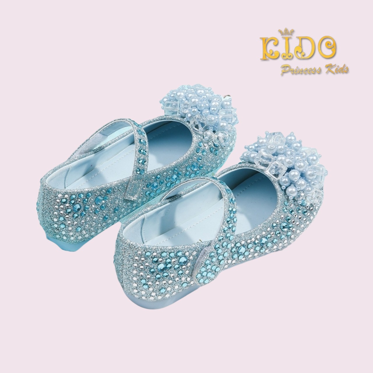 รองเท้าเด็ก **มีหน้าร้านอยู่รัชดา ลองได้ เปลี่ยนได้ **H038สีฟ้า เพชรระยิบระยับ ประดับช่อมุกสี สวยเจ้าหญิงมาก