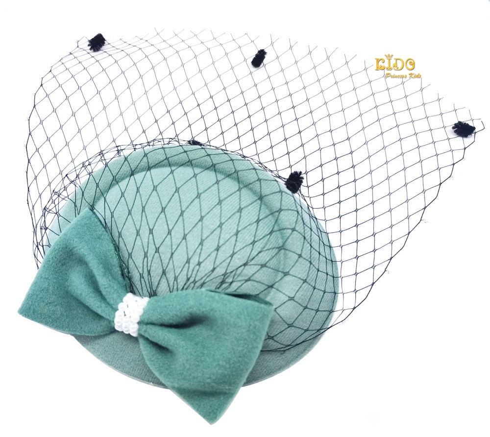 กิ๊บหมวกเด็ก(หน้าร้านอยู่รัชดา)KF599 สีเขียวโบว์ตาข่ายประดับมุข