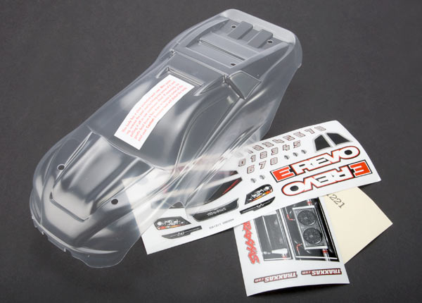 7111 Body, 1/16 E-Revo (clear, requires painting)/ grill and lights decal sheet