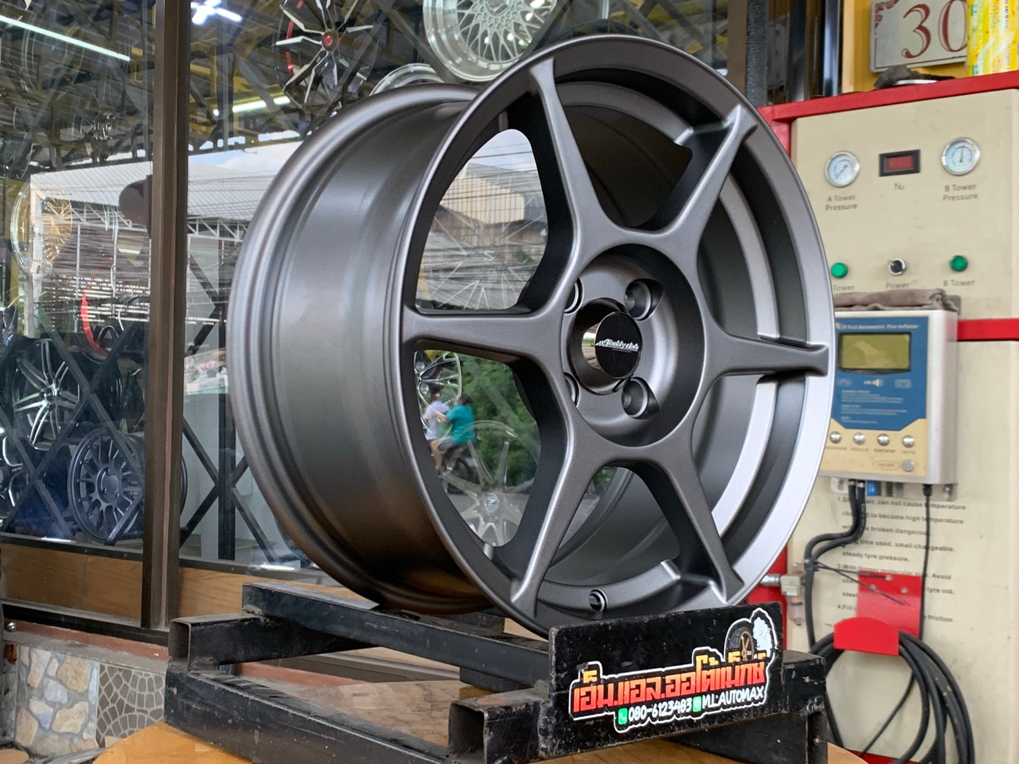 ล้อแม็กขอบ15 P1 งานไทย SSW 4รู100 กว้าง7 ออฟ38 สีเทากัน