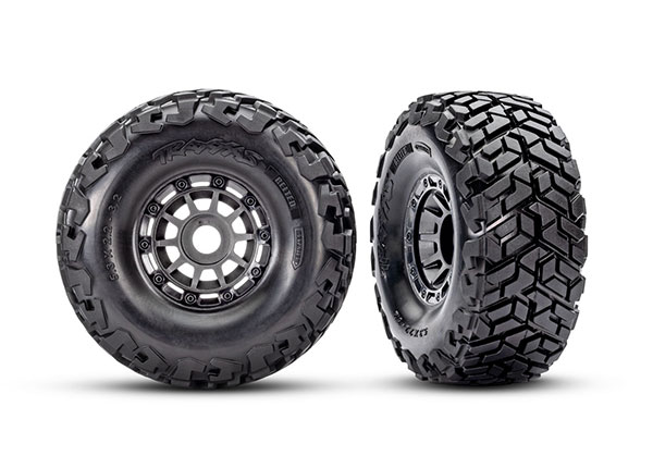 10272-GRAY [BELTED TIRES] Tires & wheels, assembled, glued, left (1), right (1) (charcoal gray wheels, Maxx Slash® belted tires, foam inserts) (17mm splined) (TSM® rated)