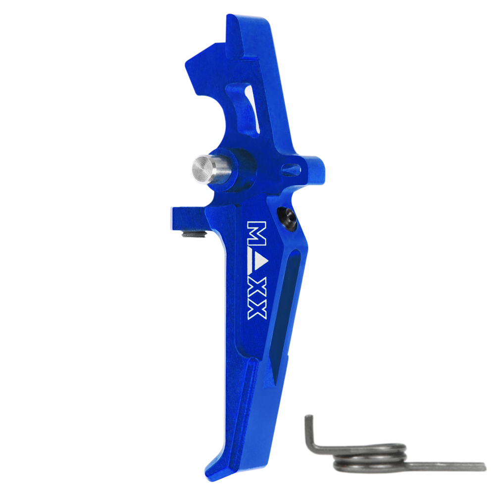 MX - TRG B CNC Aluminum Advance Speed Trigger Style E Blue สำหรับไกคอนแทกเท่านั้น ปรับตั้งระยะไกได้ (กรณีใช้กับไก SSS ต้องมีการปรับแต่งตำแหน่งเตะชุดอิเล็กทรอนิกส์)