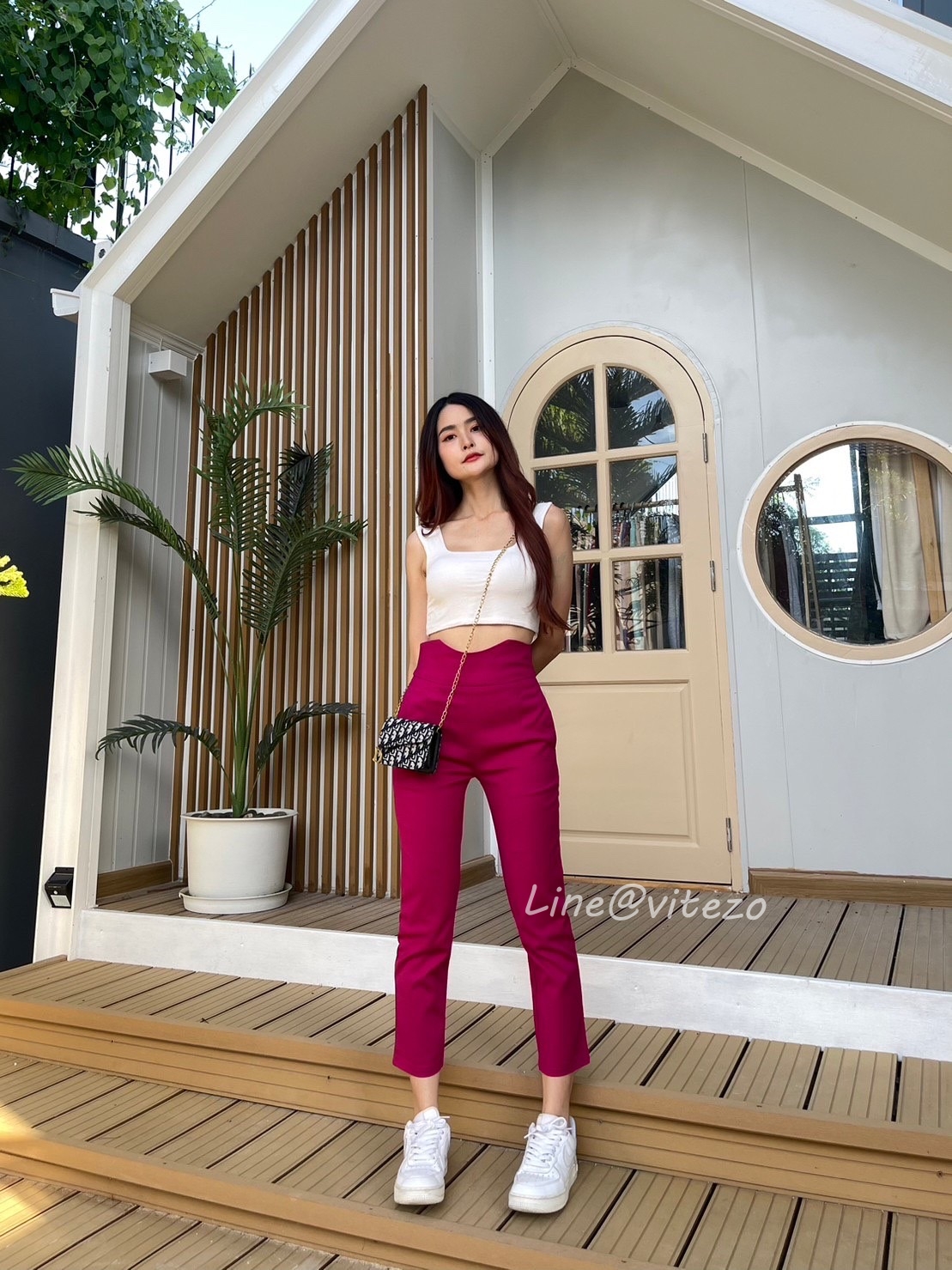 กางเกงขายาวผู้หญิง ขอบเอวโค้ง ซิปหลัง ผ้าดับเบิ้ล นิ่ม ยืด ใส่สบาย ไม่ร้อน