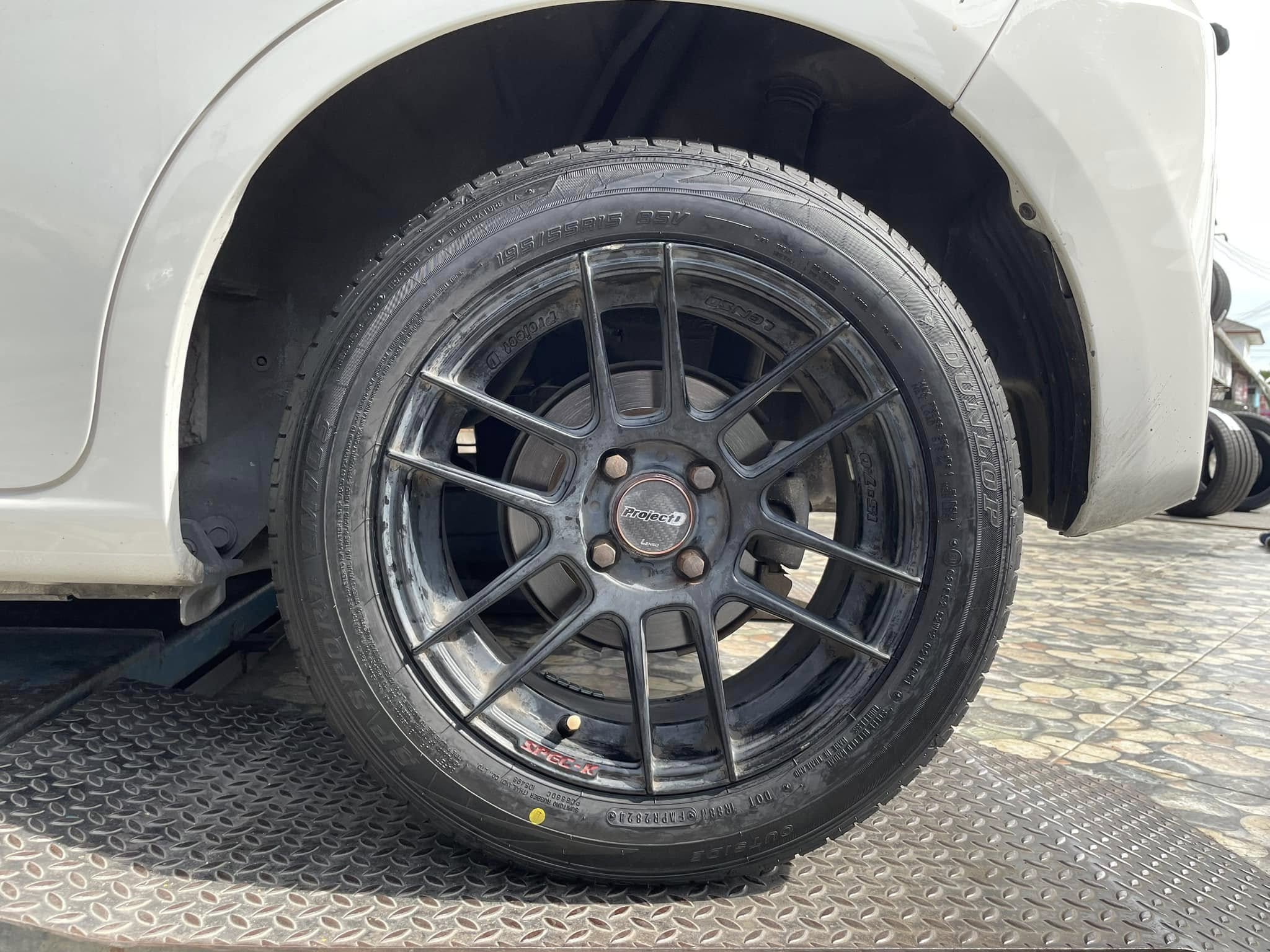 🛞❤️ #HONDA_JAZZ 🚘เปลี่ยนยาง 🛞🐘#DUNLOP_LM705_195/55R15 ❤️ 🛞 #บริการตั้งศูนย์ล้อ🛠