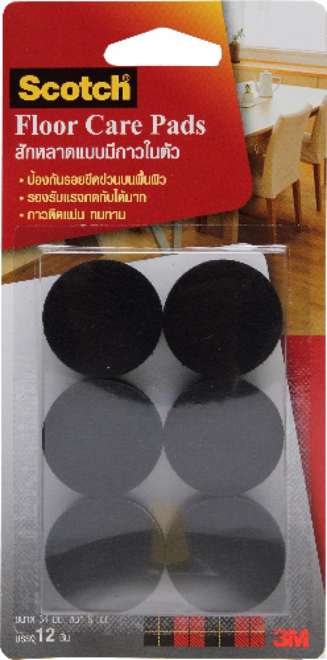 3M® Floor Care Circle Black 34MM (12 PCS/CARD) 3M® สักหลาดรองขาโต๊ะ แบบมีกาวในตัว ขนาด 34 มม. สีดำ (ทรงกลม)