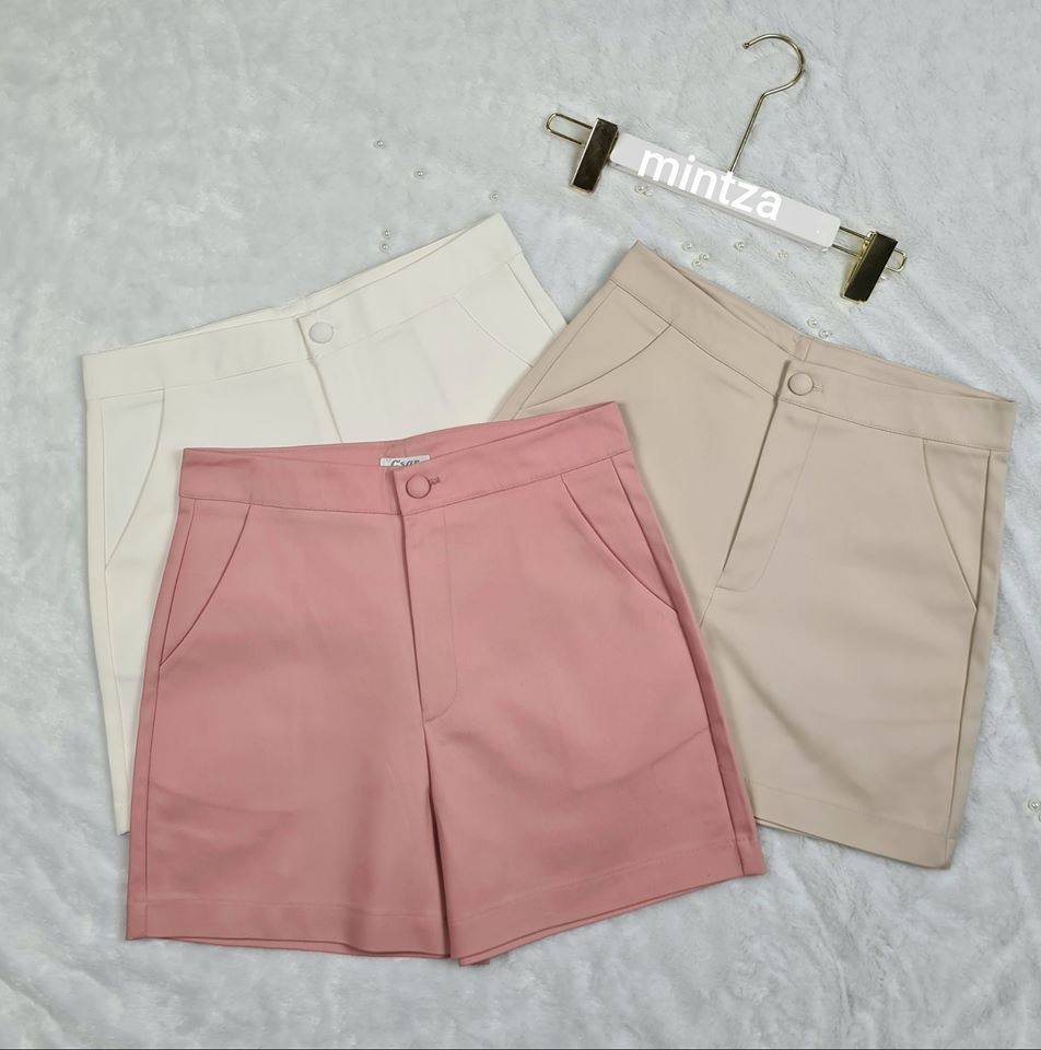 กางเกงขาสั้นเอวสูง ซิปหน้า กระดุมหน้า ผ้าดับเบิ้ล สวยมาก เก็บพุงอย่างเนียน สาว ๆ ใส่แล้วทรงสวย น่ารัก