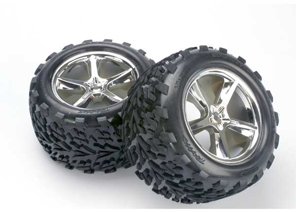 5374 Tires & wheels, assembled, glued (Gemini chrome wheels, Talon tires, foam inserts) (2) (also fits Maxx series)