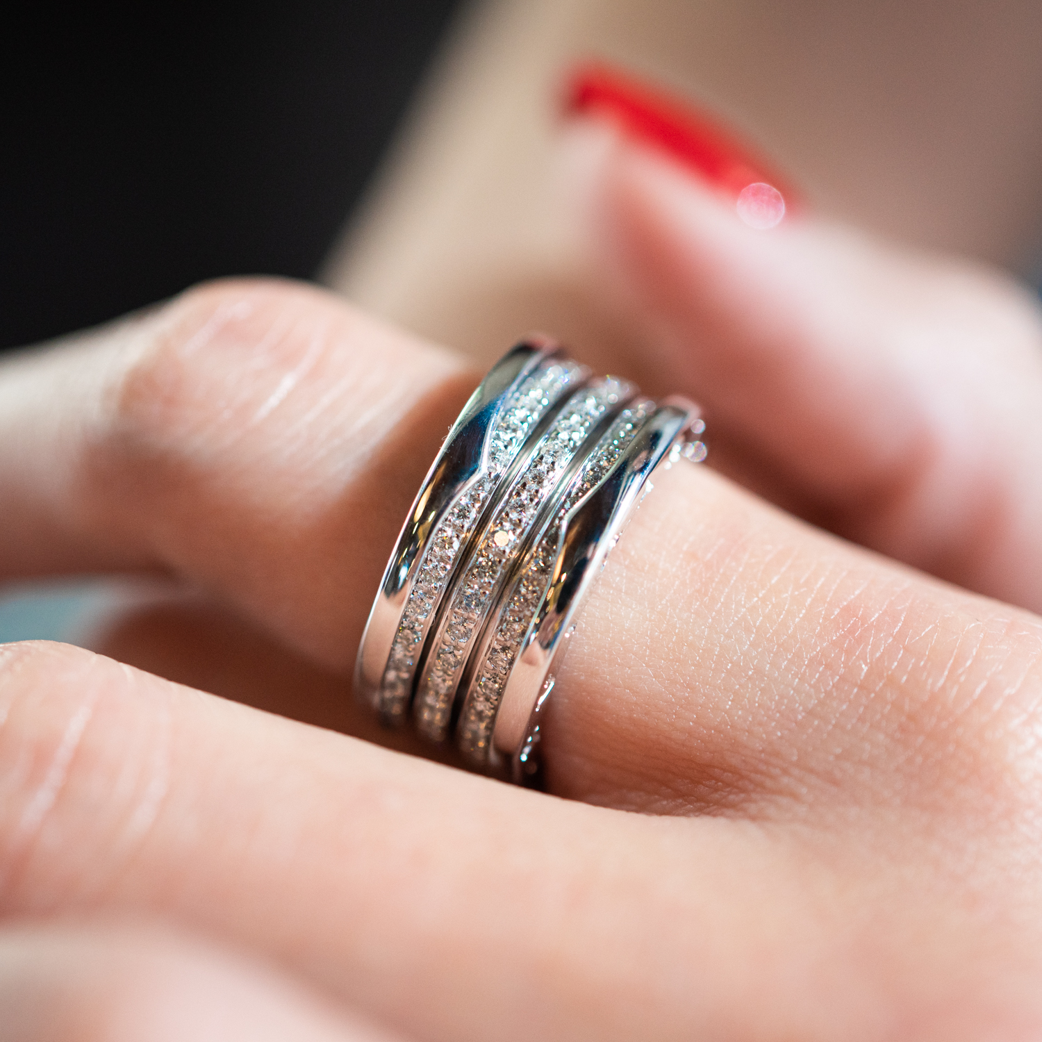 ** Sold ** แหวน Bvlgari B.zero1 4band with Pave Diamonds ทองขาว18K ไซส์ 58# (Used) +กล่องและการ์ด