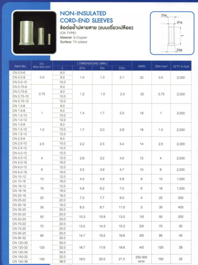 ข้อต่อย้ำปลายสายแบบเดี่ยว