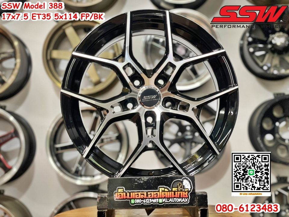 ล้อแม็กซ์ใหม่ขอบ17 #SSW #Stamford Sport Wheels รุ่น388 ขอบ17 กว้าง7.5 ออฟ35 5รู114 สีดำหน้าเงา สวยหรู