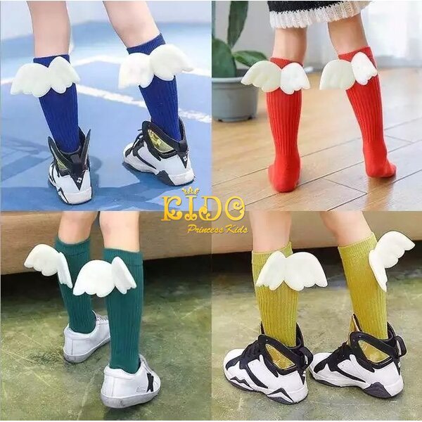 ssถุงเท้าเด็ก(มีหน้าร้านอยู่รัชดา)MC880 สีน้ำเงิน สีเทา สีเขียว สีดำ สีเหลือง ใกล้เข่าติดปีกด้านหลังสีสดใส