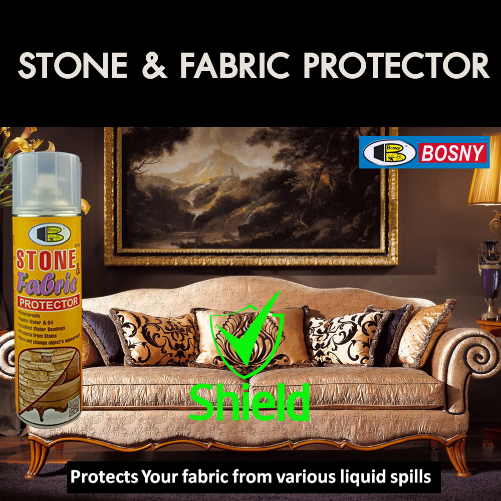 สเปรย์กันเปียก กันเปื้อน พ่นโซฟา เบาะรถยนต์ หนังสัตว์ FABRIC STONE PROTECTOR BOSNY