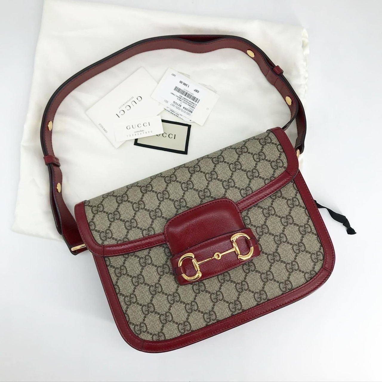 Gucci Horsebit 1995 มือสอง Shoulder Bag 'Beige/New Cherry Red แดง