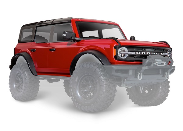 9211R Body, Ford Bronco (2021), complete, Rapid Red (painted) (includes grille, side mirrors, door handles, fender flares, windshield wipers, spare tire mount, & clipless mounting) (requires #8080X inner fenders)