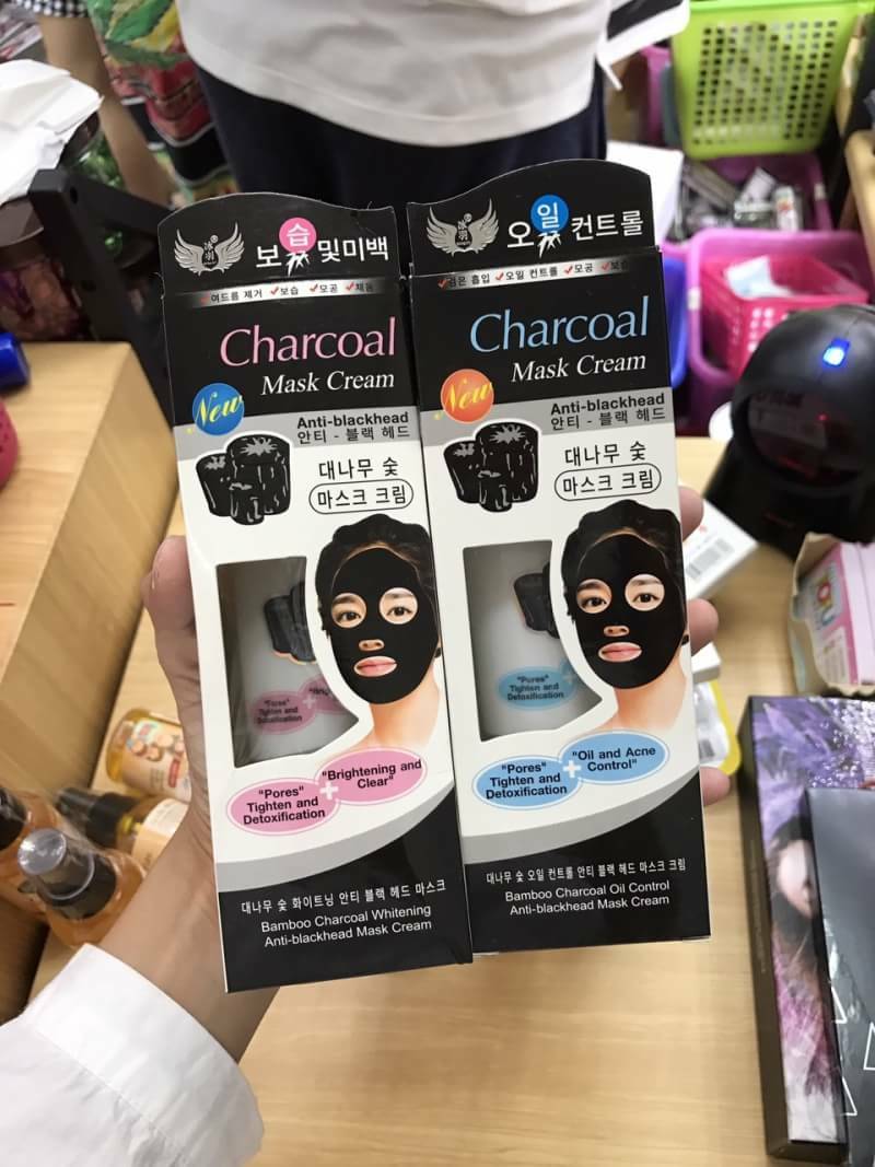 Charcoal Mask Cream Bamboo Whitening Anti -blackhead Mask Cream มาร์กหน้า