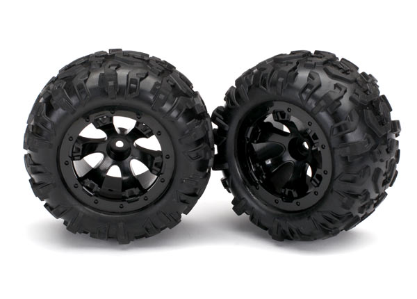 7277 Tires and wheels, assembled, glued (Geode black, beadlock style wheels, Canyon AT tires, foam inserts) (1 left, 1 right)