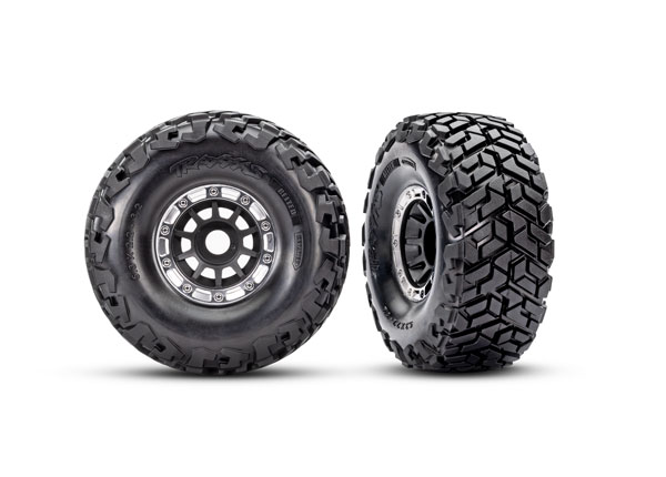 10272-BLK [BELTED TIRES] Tires & wheels, assembled, glued, left (1), right (1) (black with satin beadlock wheels, Maxx Slash® belted tires, foam inserts) (17mm splined) (TSM® rated)