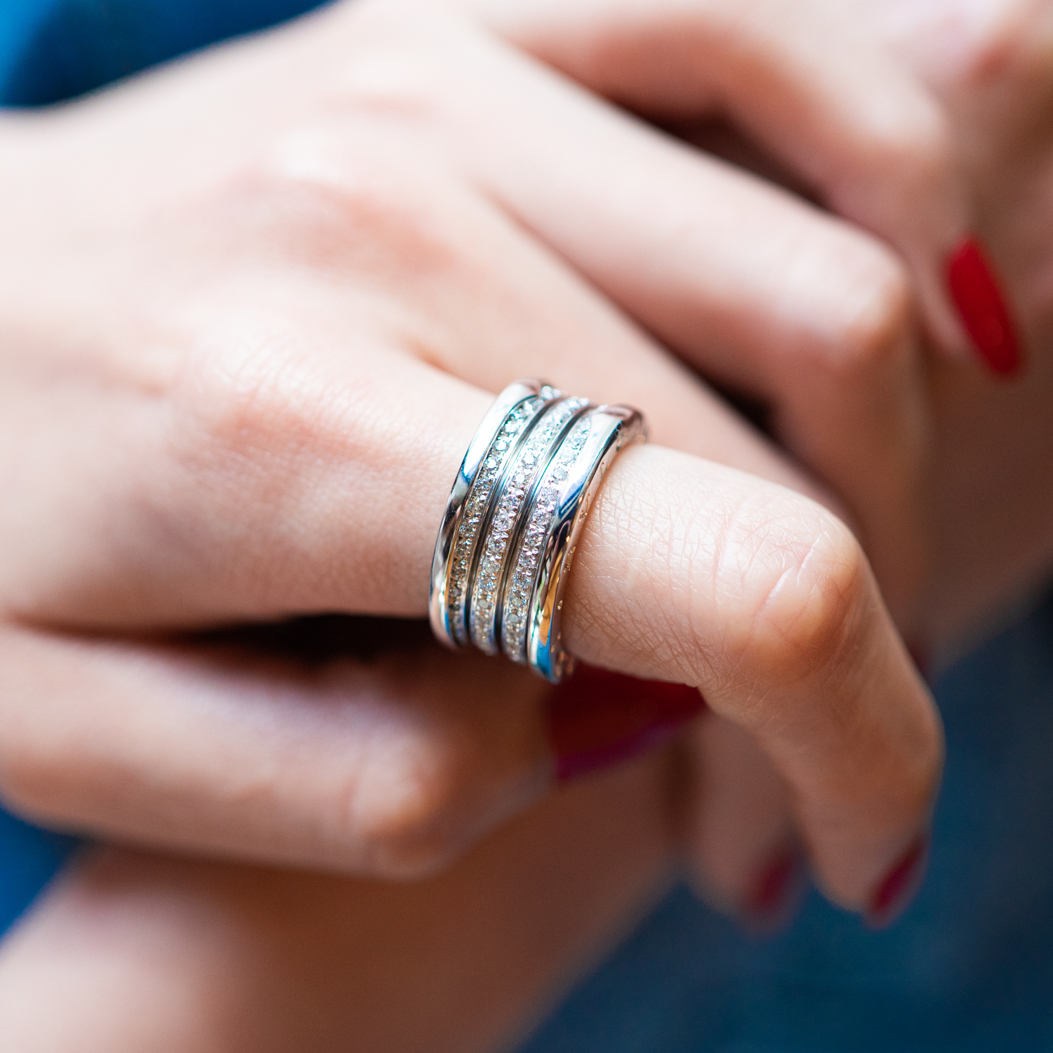 ** Sold ** แหวน Bvlgari B.zero1 4band with Pave Diamonds ทองขาว18K ไซส์ 58# (Used) +กล่องและการ์ด